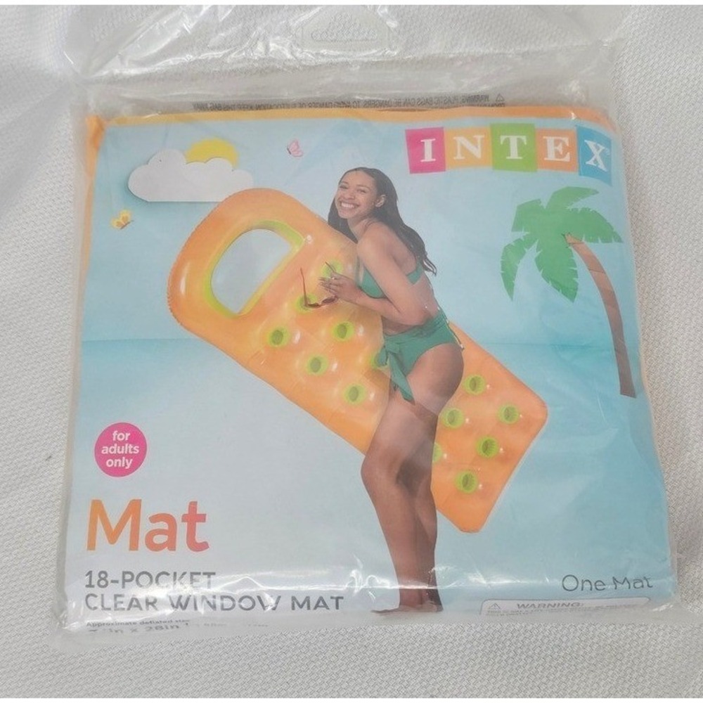 NEW Intex 18-Pocket Clear Window Mat Inflatable Pool Float Lounger Orange
